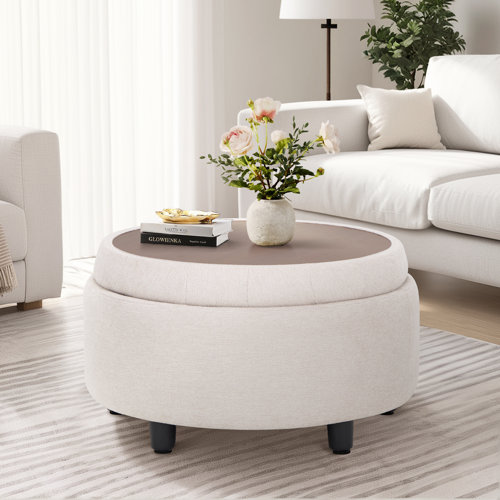 Ebern Designs 25'' Oversized Upholstered Round Storage Ottoman ...